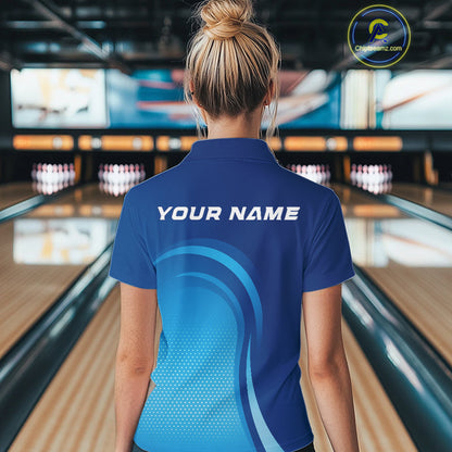 Custom Blue Bowling Team Polo Shirts For Women, Bowling Tournament Bowling League Shirt IPHW9236
