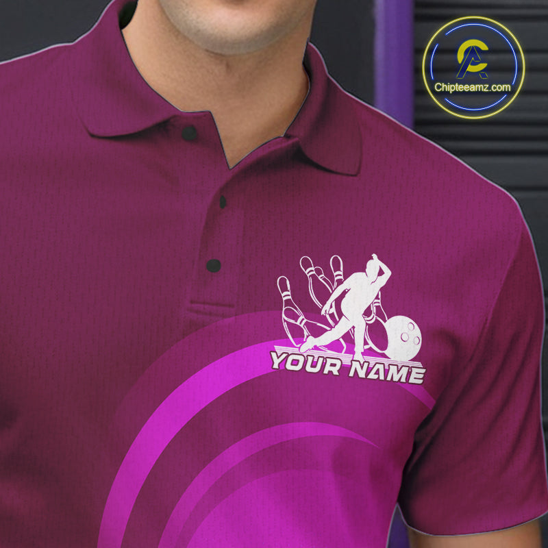 Custom Purple Bowling Team Polo Shirts For Men, Bowling Tournament Bowling League Shirt IPHW9237