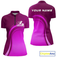 Load image into Gallery viewer, Custom Purple Bowling Team Women Quarter-Zip Shirt, Tournament Bowling League Shirt IPHW9237