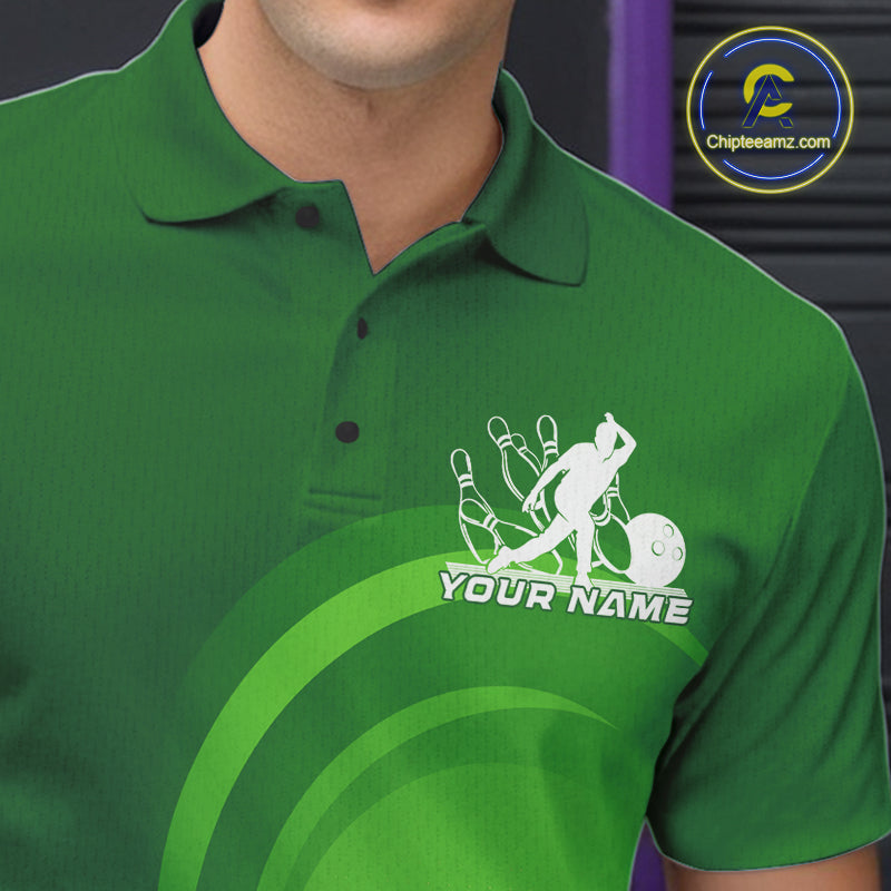 Custom Green Bowling Team Polo Shirts For Men, Bowling Tournament Bowling League Shirt IPHW9238