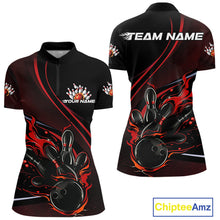 Load image into Gallery viewer, Custom Black And Red Fire Flame Bowling Team Women Quarter-Zip Shirts, Bowling Jerseys IPHW9418
