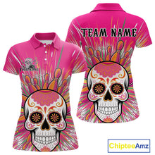 Load image into Gallery viewer, Custom Pink Sugar Skull Bowling Team Polo Shirts For Women, Halloween Bowlers Outfit IPHW9254