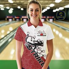 Load image into Gallery viewer, Cusom Red Strike Bowling Team Polo Shirts For Women, Bowling League Shirt Bowlers Outfit IPHW9259