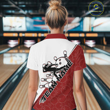 Load image into Gallery viewer, Cusom Red Strike Bowling Team Women Quarter-Zip Shirt, Bowling League Shirt Bowler Outfit IPHW9259