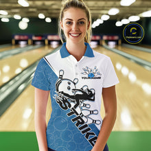 Load image into Gallery viewer, Cusom Blue Strike Bowling Team Polo Shirts For Women, Bowling League Shirt Bowlers Outfit IPHW9260