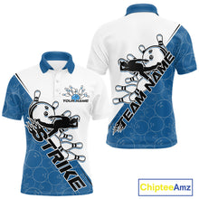 Load image into Gallery viewer, Cusom Blue Strike Bowling Team Polo Shirts For Men, Bowling League Shirt Bowlers Outfit IPHW9260