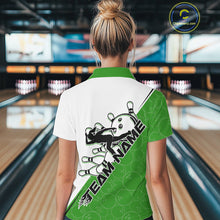 Load image into Gallery viewer, Cusom Green Strike Bowling Team Polo Shirt For Women, Bowling League Shirt Bowlers Outfit IPHW9261