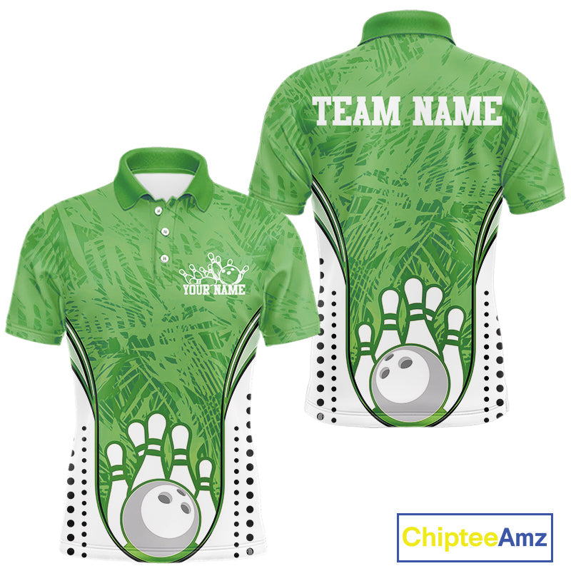 Custom Green Camo Bowling Team Polo Shirts For Men, Bowling Jerseys Bowler Outfit IPHW9597