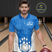 Load image into Gallery viewer, Custom Blue Camo Bowling Team Polo Shirts For Men, Bowling Jerseys Bowler Outfit IPHW9598