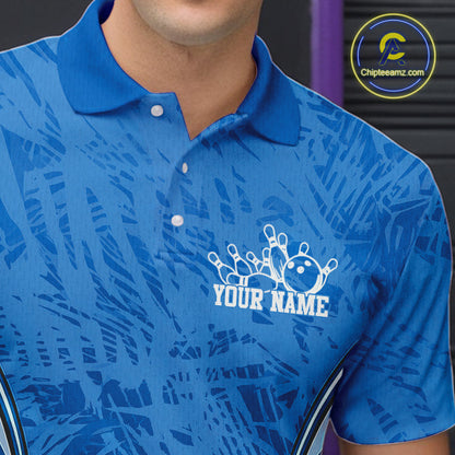 Custom Blue Camo Bowling Team Polo Shirts For Men, Bowling Jerseys Bowler Outfit IPHW9598
