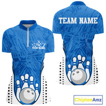 Load image into Gallery viewer, Custom Blue Camo Bowling Team Quarter-Zip Shirts For Women, Bowling Jerseys Bowler Outfit IPHW9598