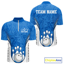 Load image into Gallery viewer, Custom Blue Camo Bowling Team Quarter-Zip Shirts For Men, Bowling Jerseys Bowler Outfit IPHW9598