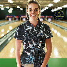 Load image into Gallery viewer, Custom Blue Thunder Lightning Grim Reaper Bowling Women Polo Shirt, Halloween Outfit IPHW9796