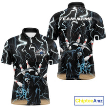 Load image into Gallery viewer, Custom Blue Thunder Lightning Grim Reaper Bowling Men Polo Shirt, Halloween Bowling Outfit IPHW9796