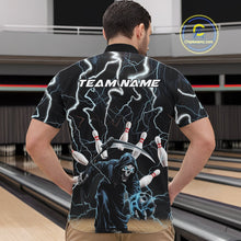 Load image into Gallery viewer, Custom Blue Thunder Lightning Grim Reaper Bowling Men Quarter-Zip Shirt, Halloween Bowling Outfit IPHW9796