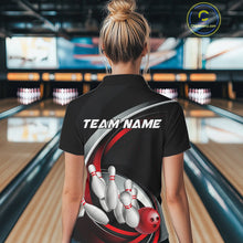 Load image into Gallery viewer, Custom Black And Red Bowling Team Jerseys, Bowler Uniform Bowling Polo Shirts For Women IPHW9276