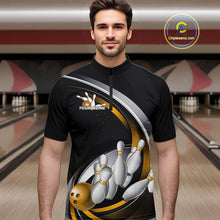 Load image into Gallery viewer, Custom Black Yellow Bowling Team Jerseys, Bowler Uniform Bowling Quarter-Zip Shirts For Men IPHW9278