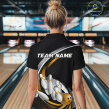 Load image into Gallery viewer, Custom Black Yellow Bowling Team Jerseys, Bowler Uniform Bowling Women Quarter-Zip Shirts IPHW9278