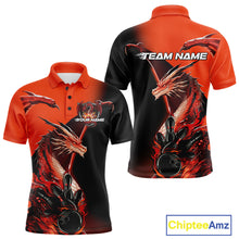 Load image into Gallery viewer, Custom Red Orange Dragon Flame Bowling Polo Shirts For Men, Bowling Tournament Shirt IPHW9330