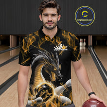 Load image into Gallery viewer, Custom Black And Gold Fire Flame Dragon Bowling Polo Shirt For Men, Dragon Bowling Jersey IPHW9824