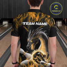 Load image into Gallery viewer, Custom Black And Gold Fire Flame Dragon Bowling Polo Shirt For Men, Dragon Bowling Jersey IPHW9824