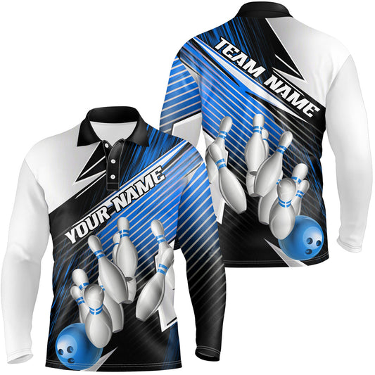 Black And Blue Custom Bowling Team Shirts For Men, Bowling Tournament Bowling League Shirt IPHW7936