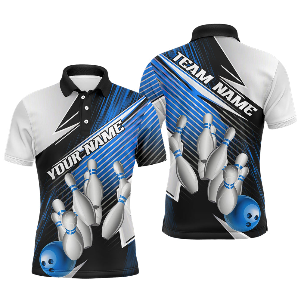Black And Blue Custom Bowling Team Shirts For Men, Bowling Tournament Bowling League Shirt IPHW7936