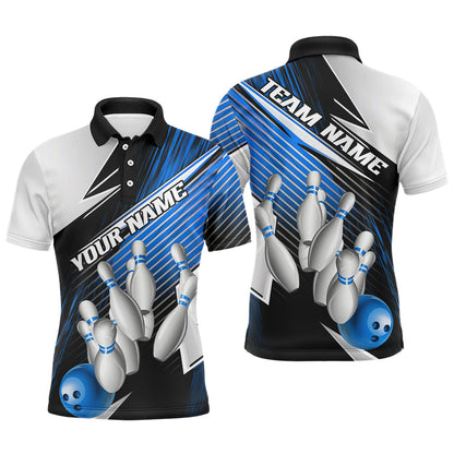 Black And Blue Custom Bowling Team Shirts For Men, Bowling Tournament Bowling League Shirt IPHW7936