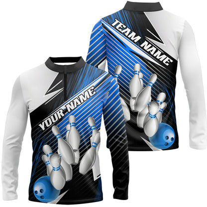 Black And Blue Custom Bowling Team Shirts For Men, Bowling Tournament Bowling League Shirt IPHW7936