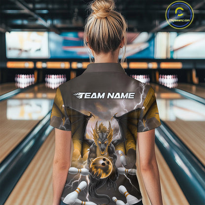 Custom Yellow Thunder Lightning Dragon Bowling Polo Shirts For Women, Team Uniform IPHW9105