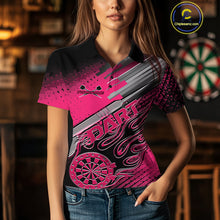 Load image into Gallery viewer, Custom Black And Pink Flame Dartboard Dart Polo Shirts For Women, Dart Uniform IPHW9687