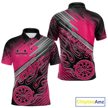 Custom Black And Pink Flame Dartboard Dart Polo Shirts For Men, Dart Uniform IPHW9687