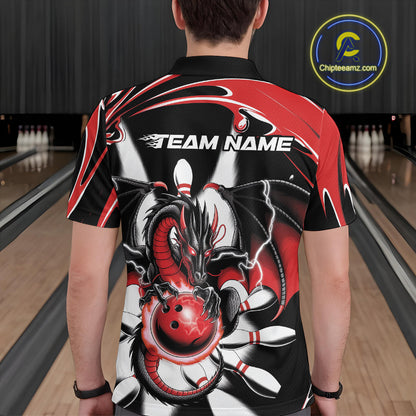 Custom Black And Red Dragon Bowling Men Polo Shirts, Dragon Bowling Team Jerseys IPHW9108