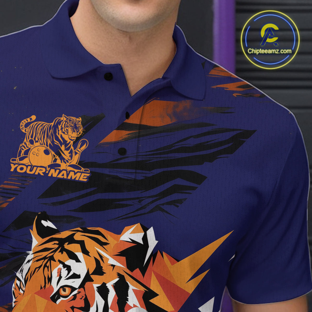 Custom Tiger Bowling Jerseys, Tiger Bowling Polo Team Shirts For Men IPHW9490