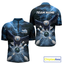 Load image into Gallery viewer, Custom Blue Thunder Lightning Eagle Bowling Quarter-Zip Shirts For Men, Eagle Bowling Jerseys IPHW9367