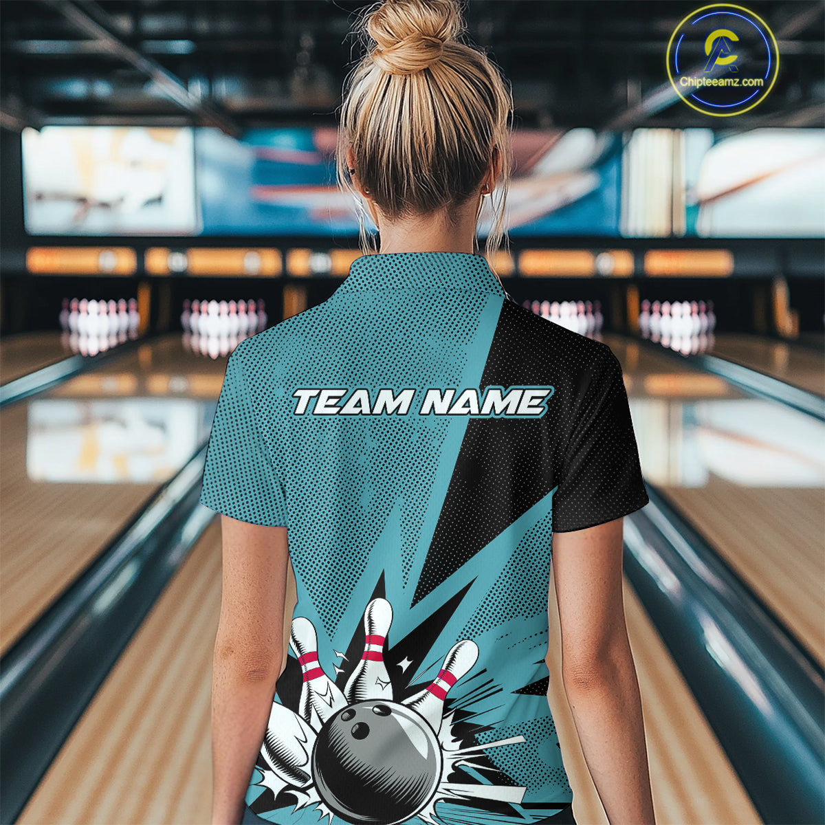 Custom Blue Bowling Jerseys, Bowling Team Women Polo Shirts Bowling League Shirt IPHW9393