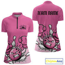 Load image into Gallery viewer, Custom Funny Pink Breast Cancer Bowling Women Quarter-Zip Shirt, Breast Cancer Fighter IPHW9395