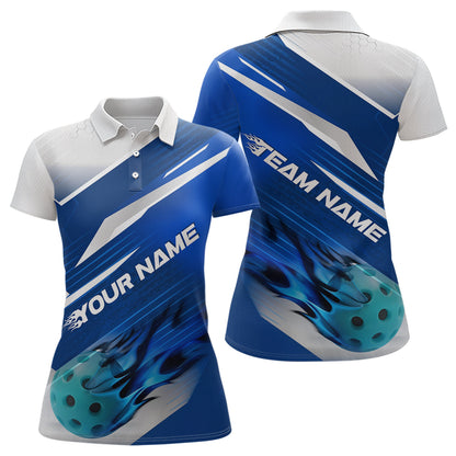 Custom Blue Flame Pickleball Polo Shirts For Women, Fire Pickleball Jerseys Team Uniform IPHW9412