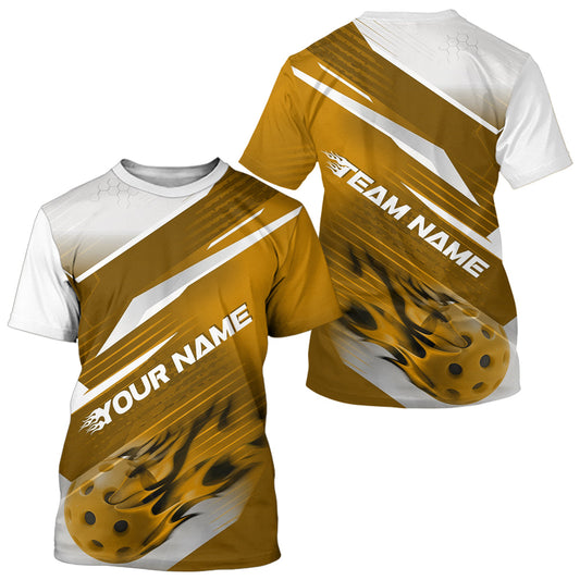 Custom Yellow Flame Pickleball T-Shirts For Men, Fire Pickleball Jerseys Team Uniform IPHW9414