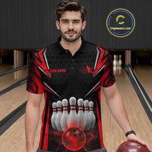 Load image into Gallery viewer, Custom Black And Red Bowling Team Jerseys, Bowler Uniform Bowling Polo Shirts For Men IPHW9283
