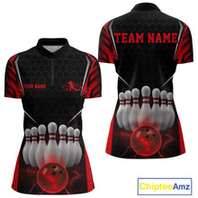 Load image into Gallery viewer, Custom Black And Red Bowling Team Jerseys, Bowler Uniform Bowling Women Quarter-Zip Shirt IPHW9283