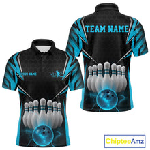 Load image into Gallery viewer, Custom Black And Blue Bowling Team Jerseys, Bowler Uniform Bowling Polo Shirts For Men IPHW9284