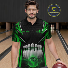 Load image into Gallery viewer, Custom Black And Green Bowling Team Jerseys, Bowler Uniform Bowling Polo Shirts For Men IPHW9285