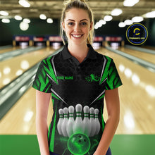 Load image into Gallery viewer, Custom Black And Green Bowling Team Jerseys, Bowler Uniform Bowling Polo Shirts For Women IPHW9285