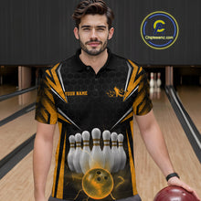 Load image into Gallery viewer, Custom Black And Yellow Bowling Team Jerseys, Bowler Uniform Bowling Polo Shirts For Men IPHW9286