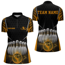 Load image into Gallery viewer, Custom Black And Yellow Bowling Jerseys, Bowler Uniform Bowling Women Quarter-Zip Shirts IPHW9286