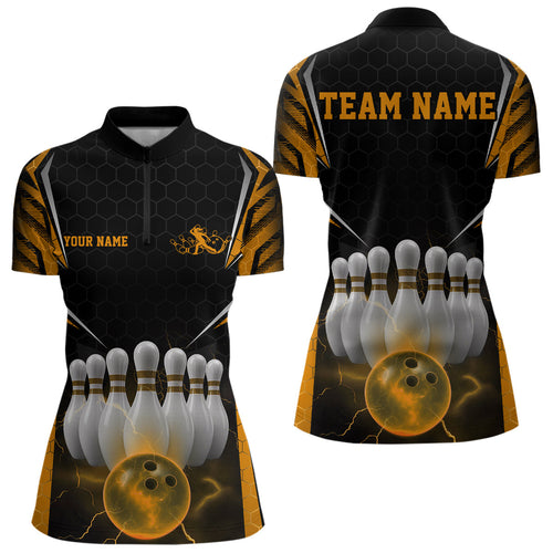 Custom Black And Yellow Bowling Jerseys, Bowler Uniform Bowling Women Quarter-Zip Shirts IPHW9286