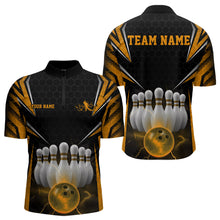 Load image into Gallery viewer, Custom Black And Yellow Bowling Team Jerseys, Bowler Uniform Bowling Quarter-Zip Shirts For Men IPHW9286