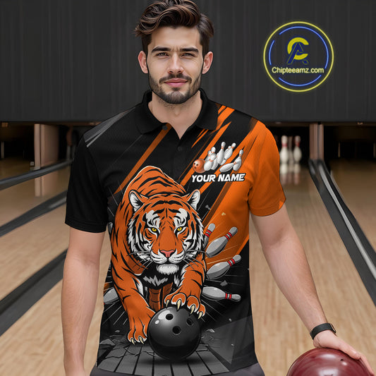 Custom Tiger Bowling Team Polo Shirts For Men, Bowling Tournament Outfit IPHW9096