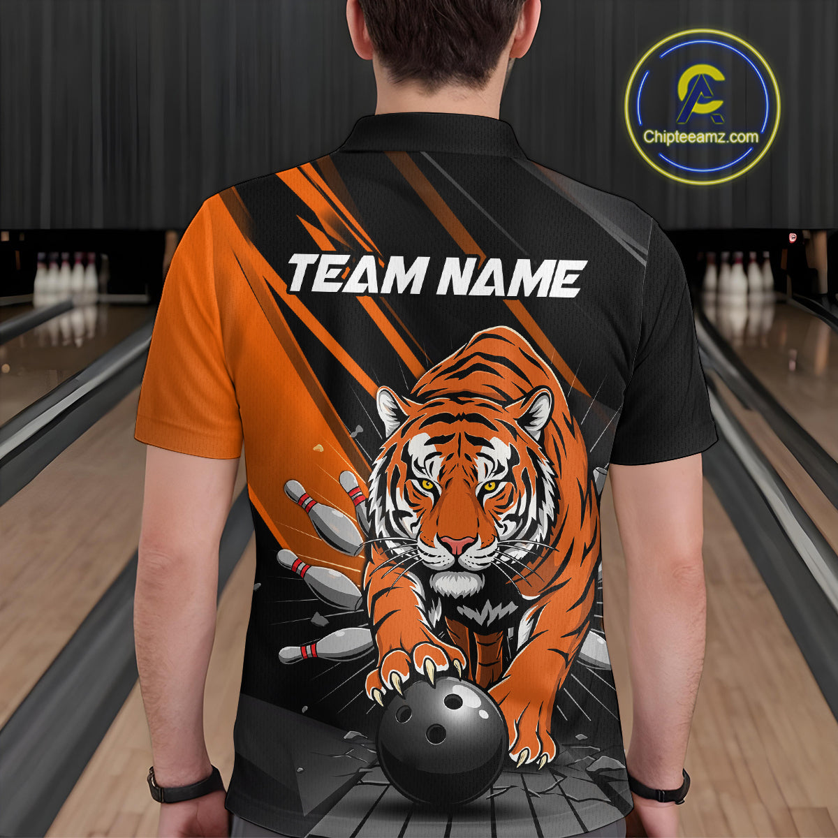 Custom Tiger Bowling Team Polo Shirts For Men, Bowling Tournament Outfit IPHW9096